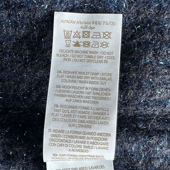 Boden Chunky Fluffy V-Neck Wool & Alpaca Blend Metallic Sweater Navy Sz.2 - Picture 14 of 15
